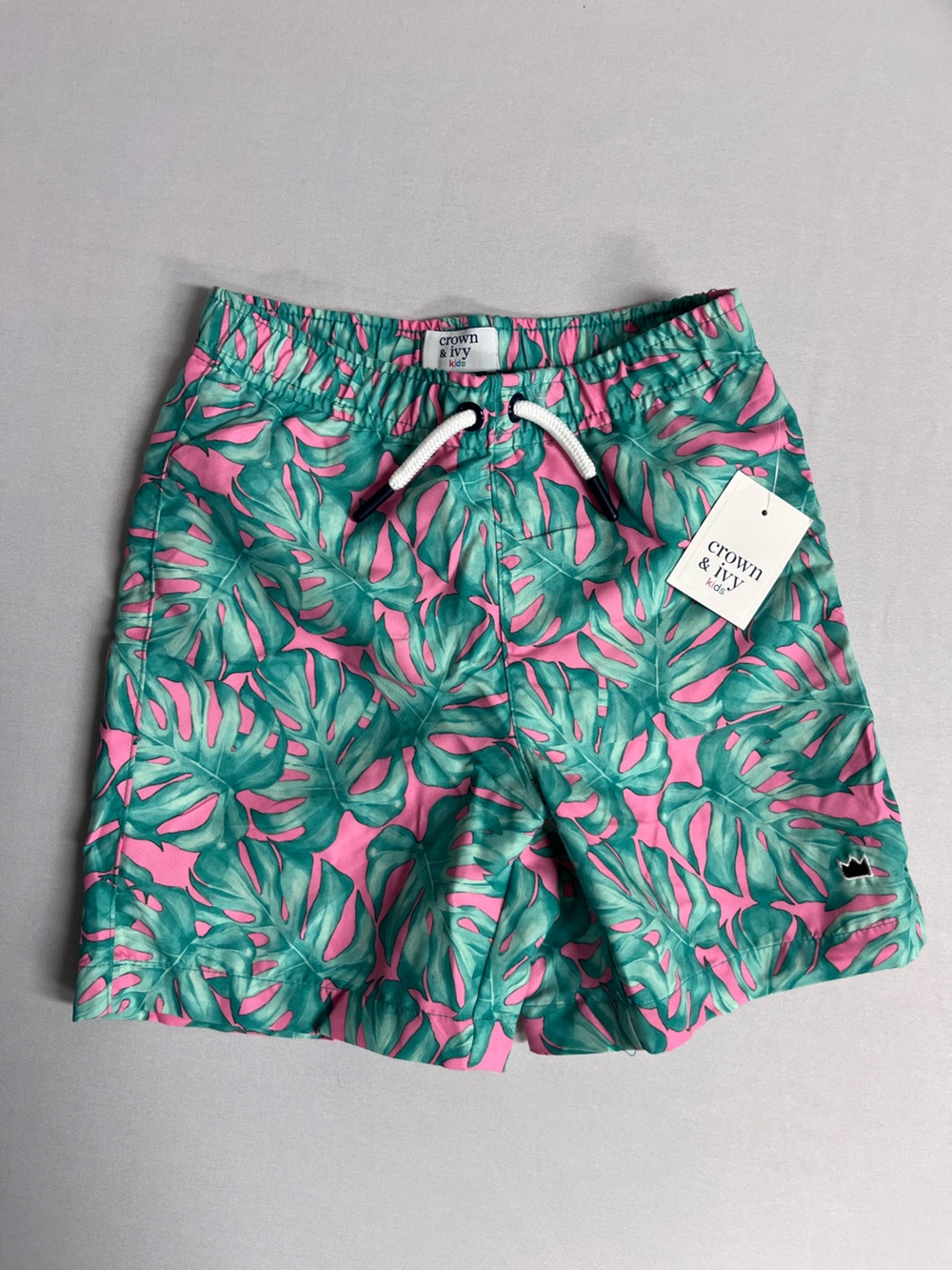 Brand New-Crown&Ivy Boys' Green Nile Lined Swim Trunks